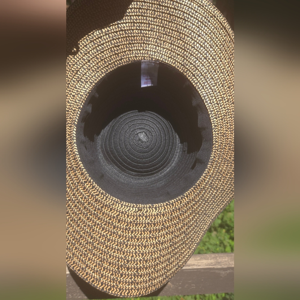 Black n Tan stunning "Jackie O" style sun hat 8" x16" - Picture 7 of 7
